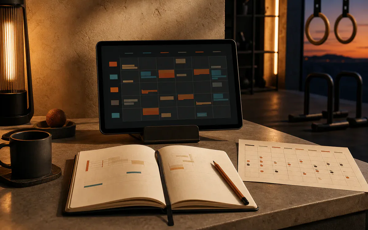 Programme de street workout structuré sur tablette et carnet