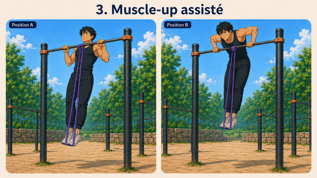 exercices avec élastique 6 | WO-Calisthenics Muscle Ups Assisté par Kaïa avec bande élastique musculation workout -- WO-Calisthenics