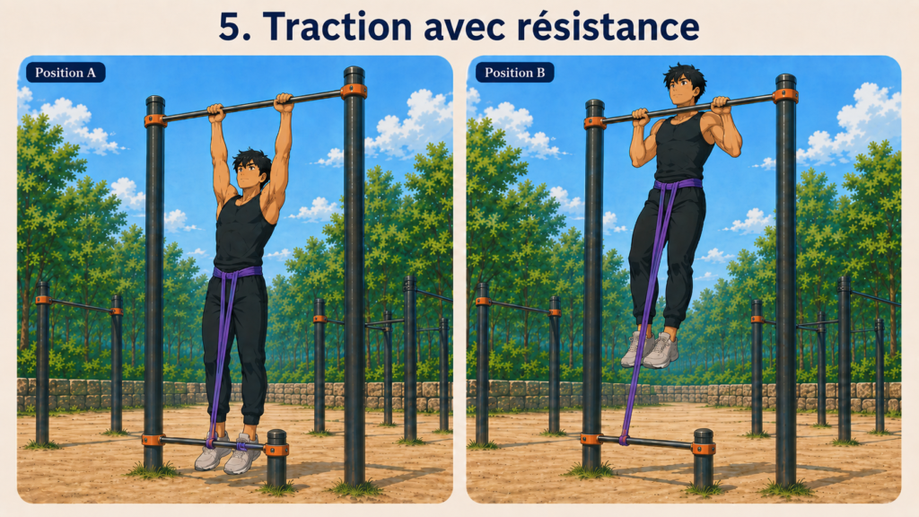 exercices avec élastique 9 | WO-Calisthenics Traction avec Résistance Ajoutée réalisé par Kaï avec bande élastique musculation workout -- WO-Calisthenics