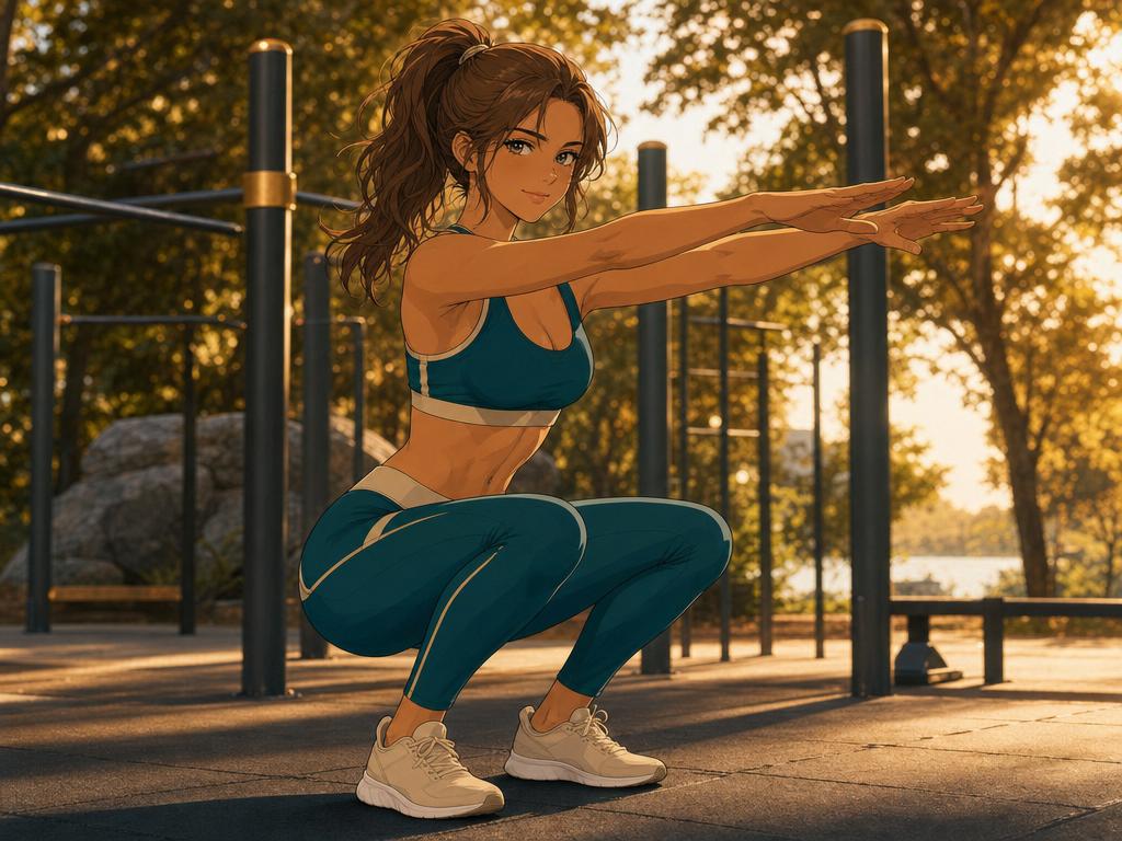 callisthénie femme 3 | WO-Calisthenics Callisthénie femme débutante : Naïa en squat au poids du corps, talons au sol