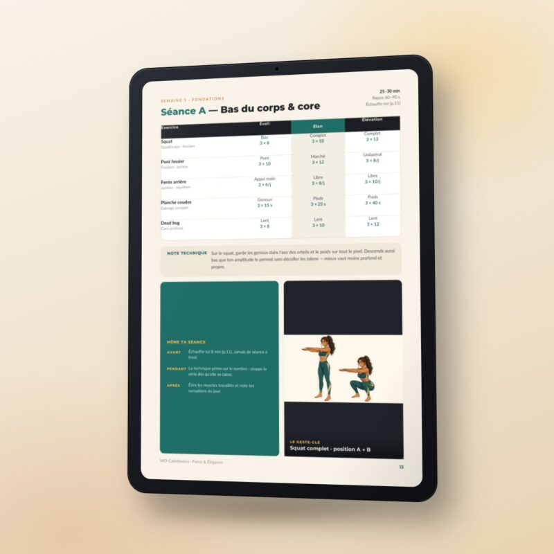 programme calisthenics femme - fiche seance bas du corps et core - WO-Calisthenics