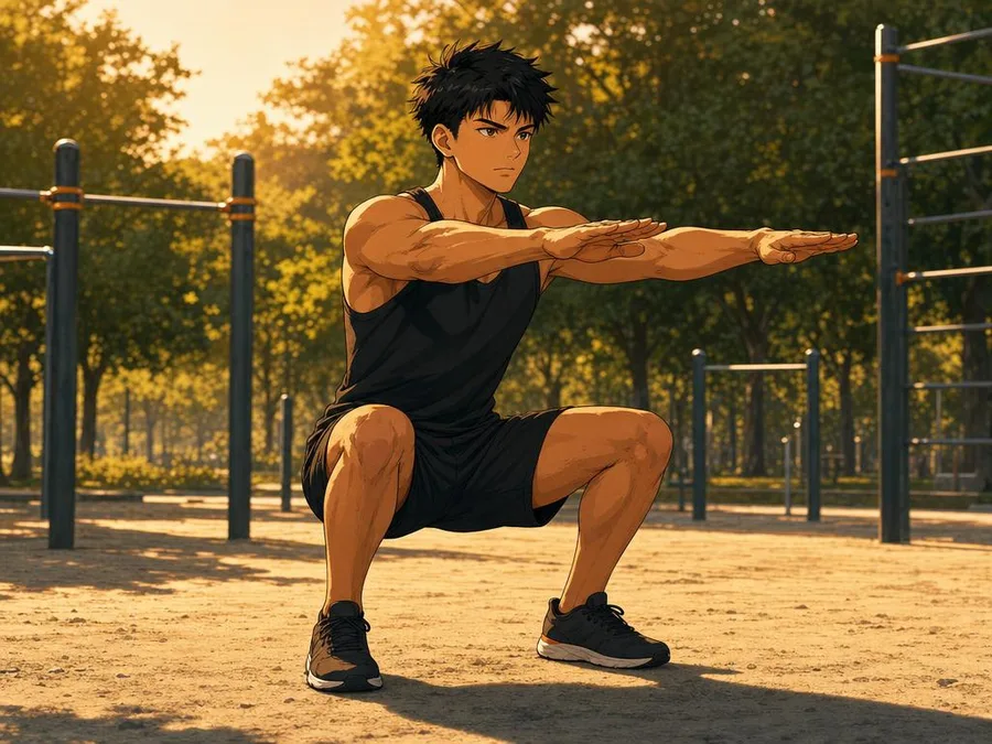 | WO-Calisthenics Squat au poids du corps : cuisses parallèles au sol, genoux dans l axe des pieds, talons ancrés — WO-Calisthenics
