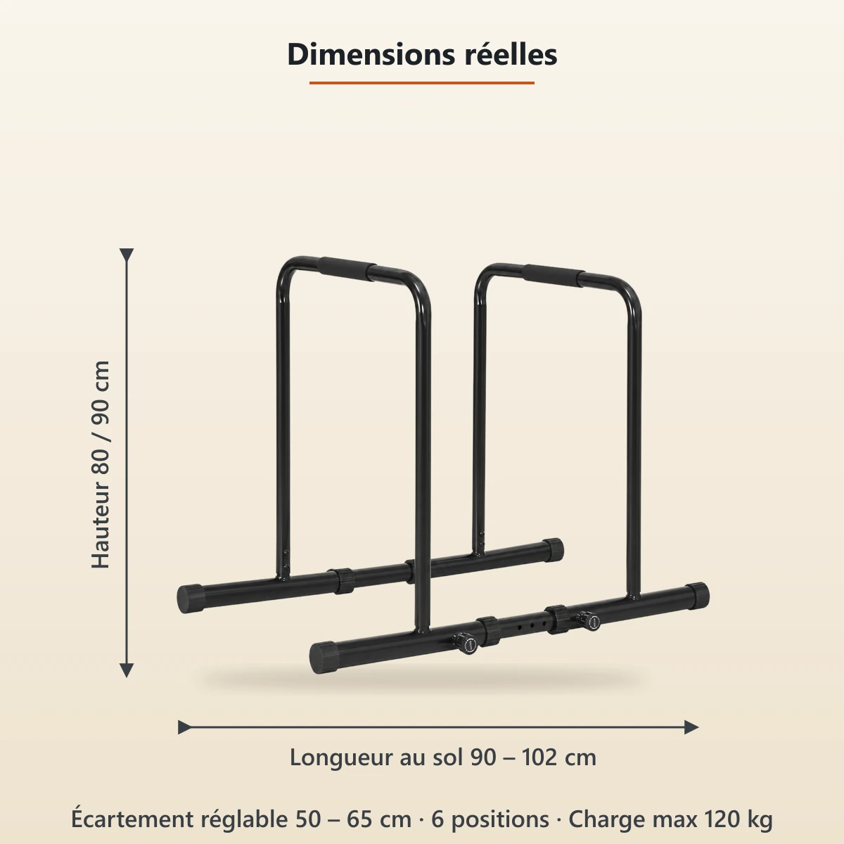 dips barres parallèles 8 | WO-Calisthenics Dips barres parallèles — dimensions réelles 90-102 x 65 x 80-90 cm — WO-Calisthenics