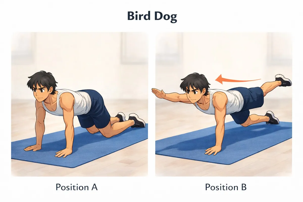 exercices dos sans matériel 5 | WO-Calisthenics Kaï fait l'oiseau-chien (bird dog) pour gainer le dos