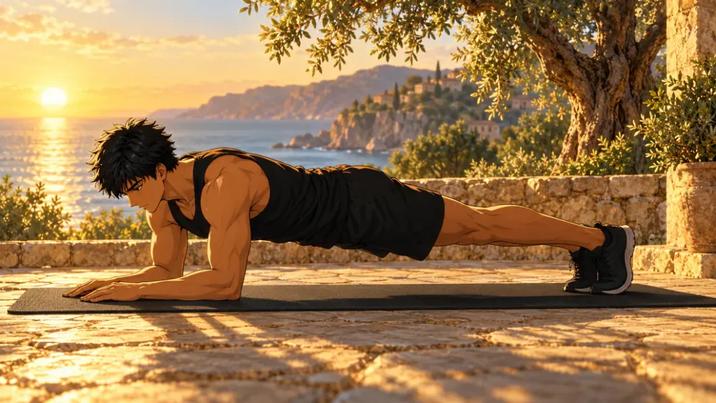 abs workout 10 | WO-Calisthenics Kaï en gainage planche sur les avant-bras, corps aligné