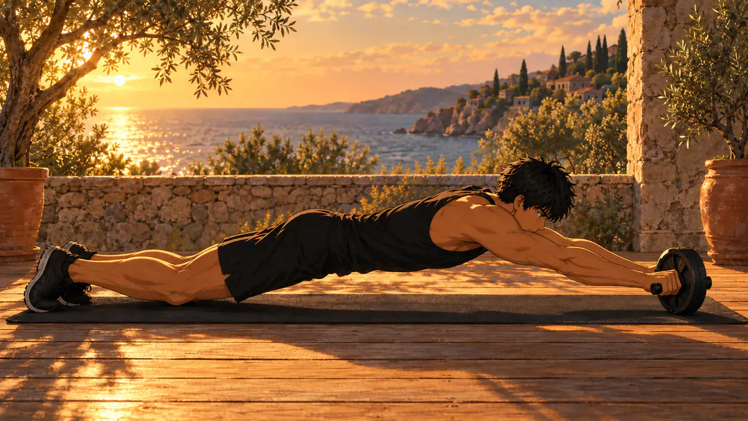 abs workout 17 | WO-Calisthenics Kaï en roulé à la roue abdominale, bras tendus et corps gainé