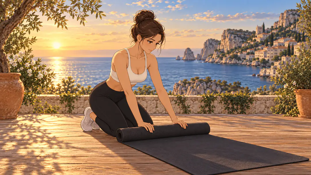 abs workout 18 | WO-Calisthenics Léa déroule son tapis d'exercice avant la séance d'abdos