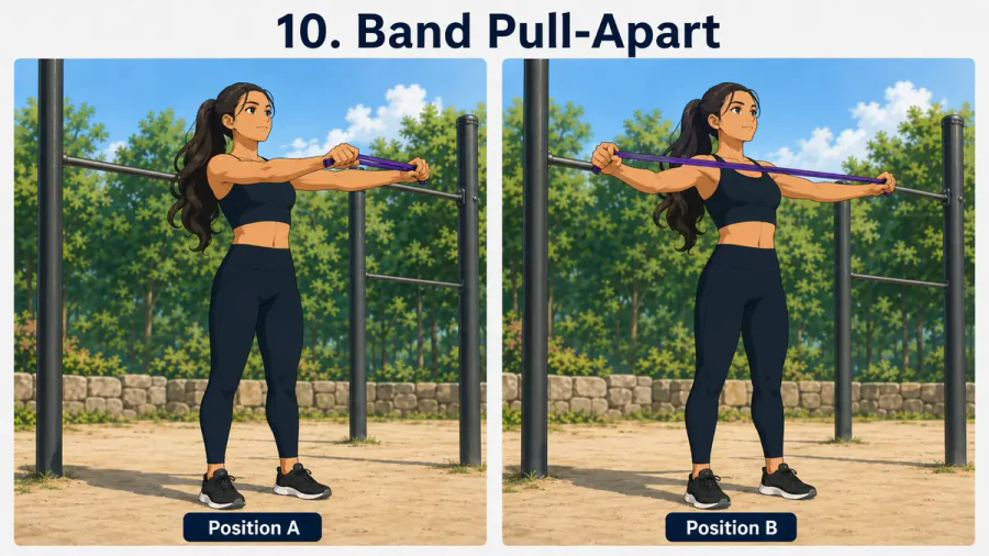 exercices avec élastique 13 | WO-Calisthenics Naïa écarte une bande élastique à hauteur de poitrine (band pull-apart)