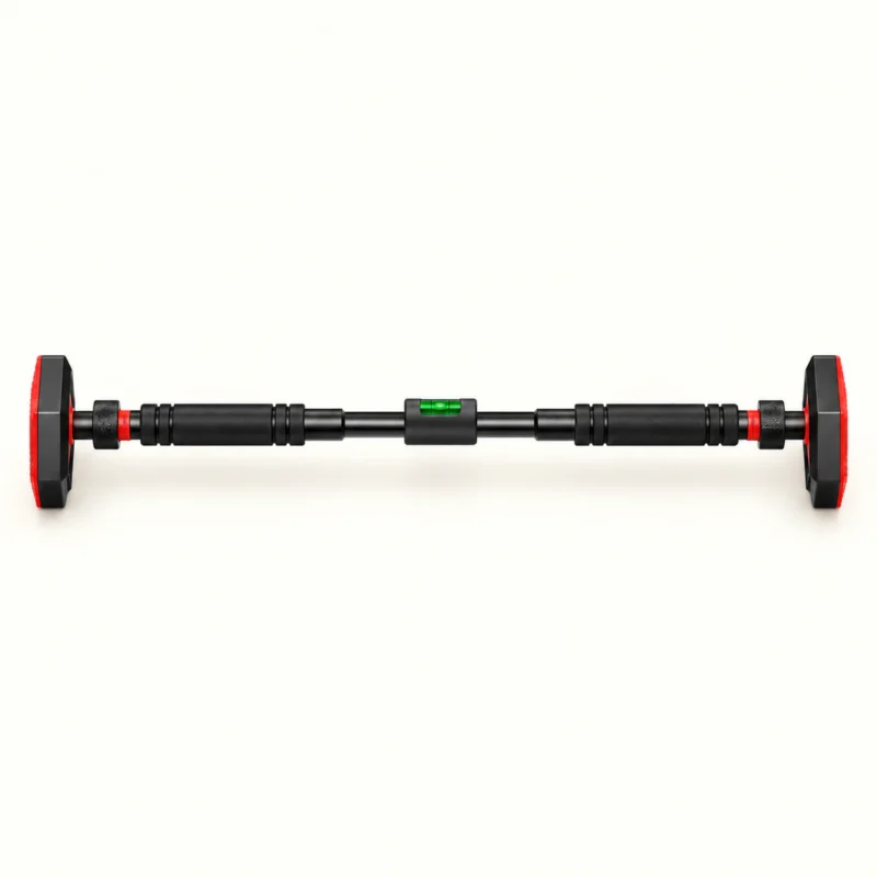 barre de traction porte sans perçage 10 | WO-Calisthenics Barre de traction de porte à patins renforcés vue de face, déployée, tube télescopique visible