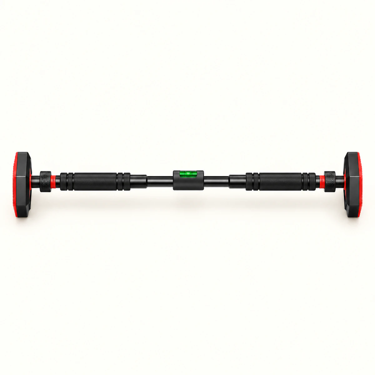barre de traction porte sans perçage 5 | WO-Calisthenics Barre de traction de porte à patins renforcés vue de face, déployée, tube télescopique visible