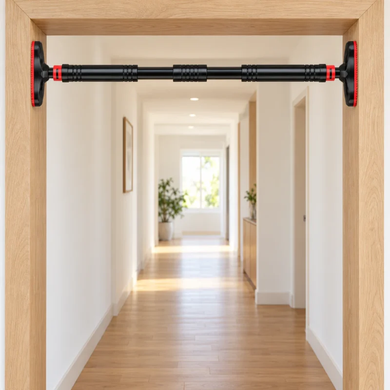 barre de traction porte 150 cm 7 | WO-Calisthenics Barre de traction télescopique 100-150 cm installée entre les montants d'un large passage de couloir
