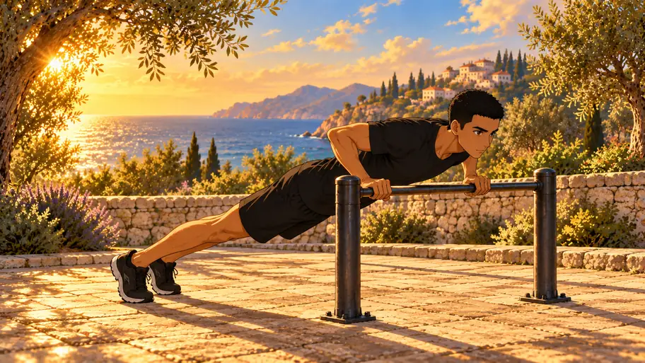 commencer le street workout 6 | WO-Calisthenics Sami en pompes inclinées sur une barre basse, premier programme