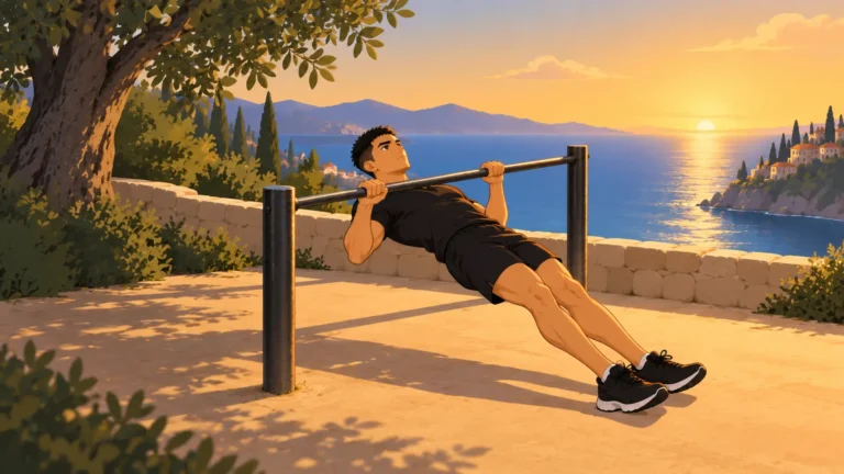 Sami commence le street workout par une traction australienne dans un parc