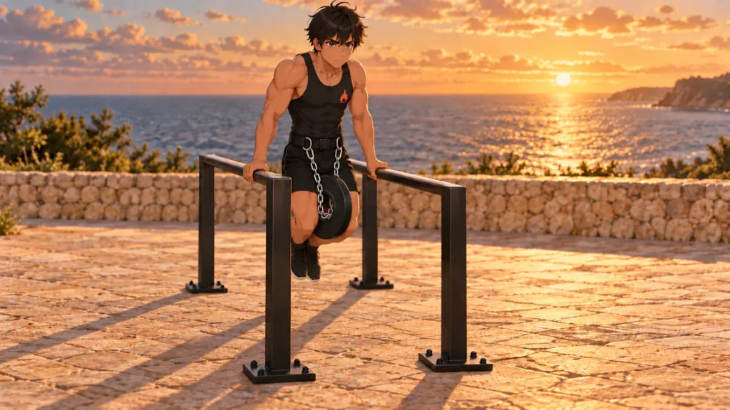 callisthénie 9 | WO-Calisthenics Kaï en dips lestés avec une ceinture de lest