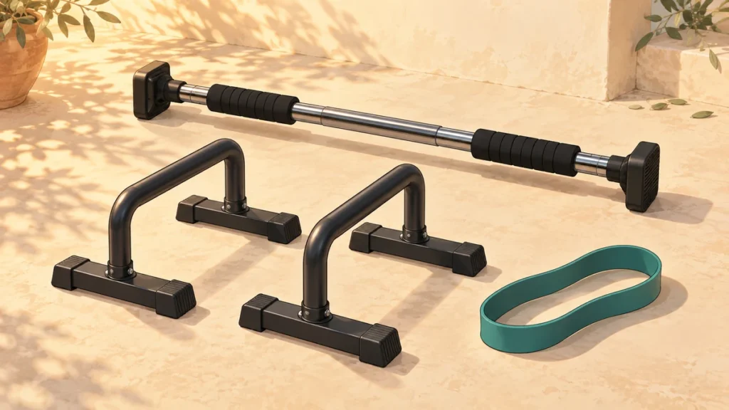 callisthénie 5 | WO-Calisthenics Le matériel minimal du calisthenics : barre de porte, parallettes et élastique