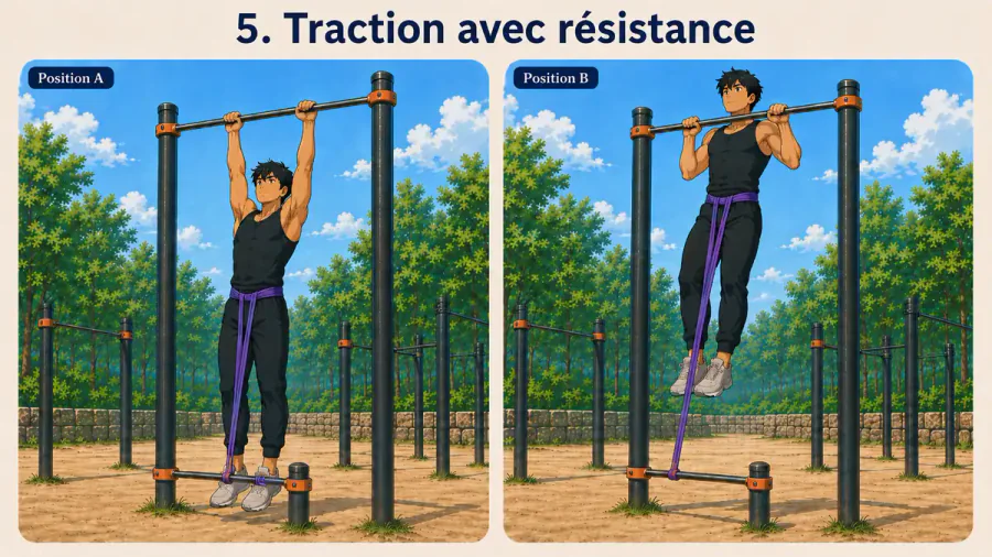 exercices avec élastique 8 | WO-Calisthenics Kaï fait une traction avec une bande élastique en résistance ajoutée